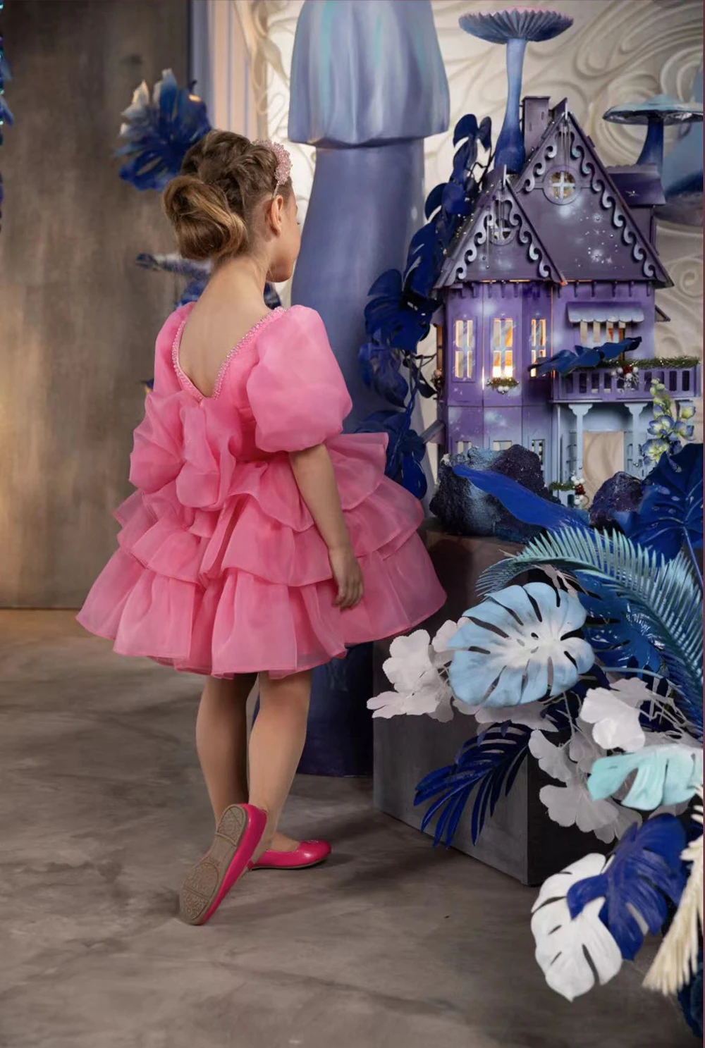 Vestido da menina de flor com cauda destacável manga curta arco vestidos de baile princesa festa de casamento primeira comunhão vestido de aniversário personalizado