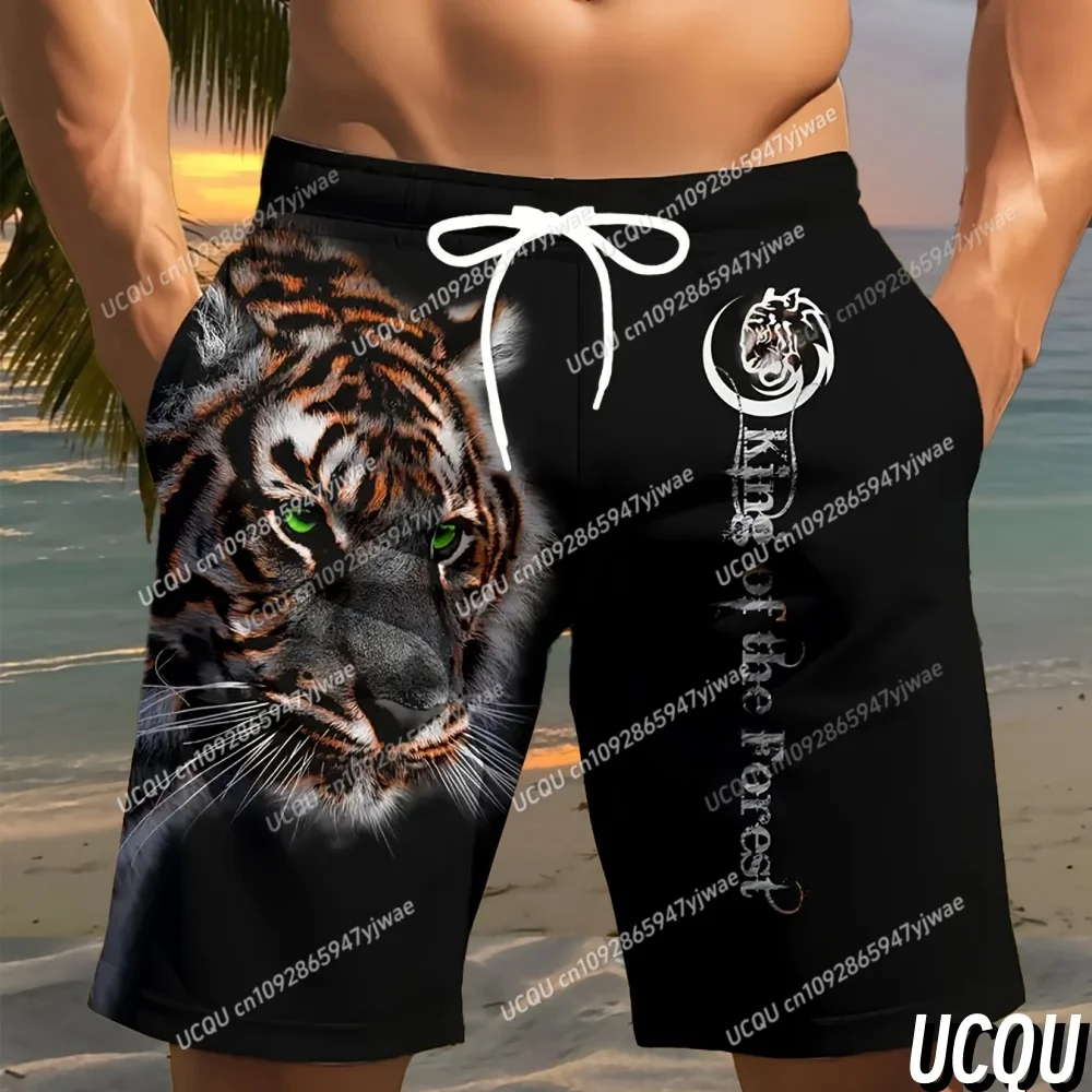 

Летние мужские шорты для доски с 3D тигровым принтом, плавки на шнурке, эластичные быстросохнущие гавайские пляжные шорты, мужская одежда