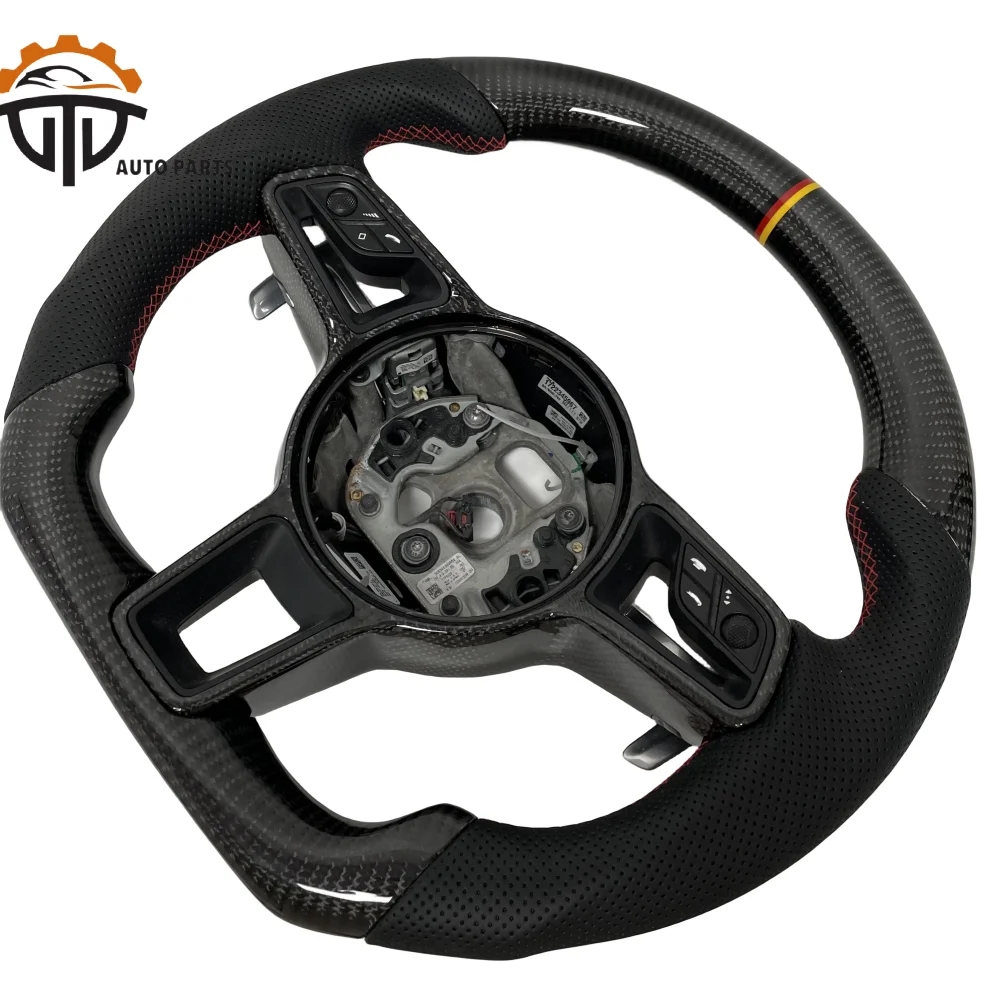 Replacement Real Glassy Carbon Fiber Steering Wheel With Perforated Leather For Porsche 911