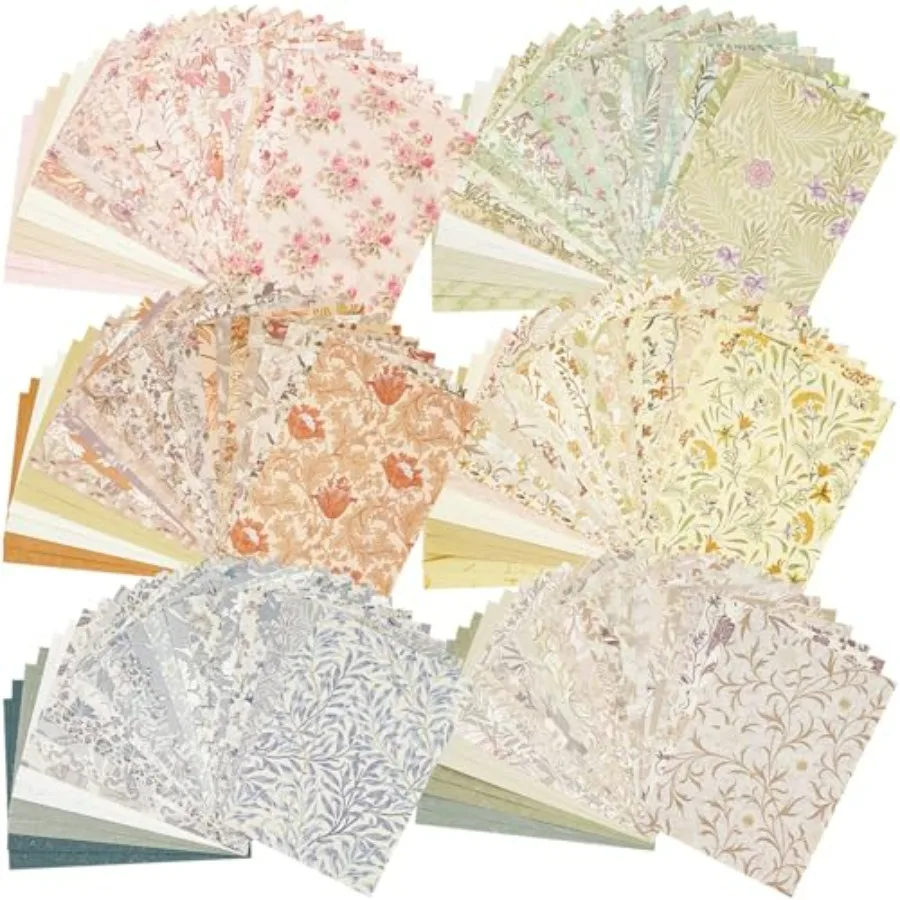 

240 Pcs Vintage Floral Scrapbook Paper and Label Journaling Stickers Assorted Set - 6 Pack Mixed Special Textured Paper for Scr