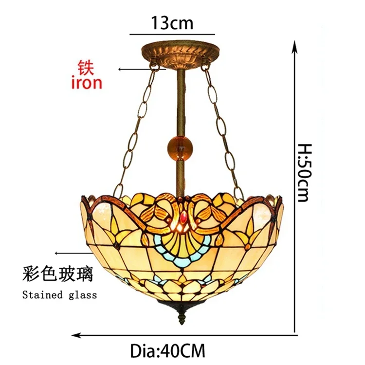 16 Inch European Style Tiffany Pendant Lamp Living Room Light Bedroom Decorative Ceiling Lights Baroque Chandelier