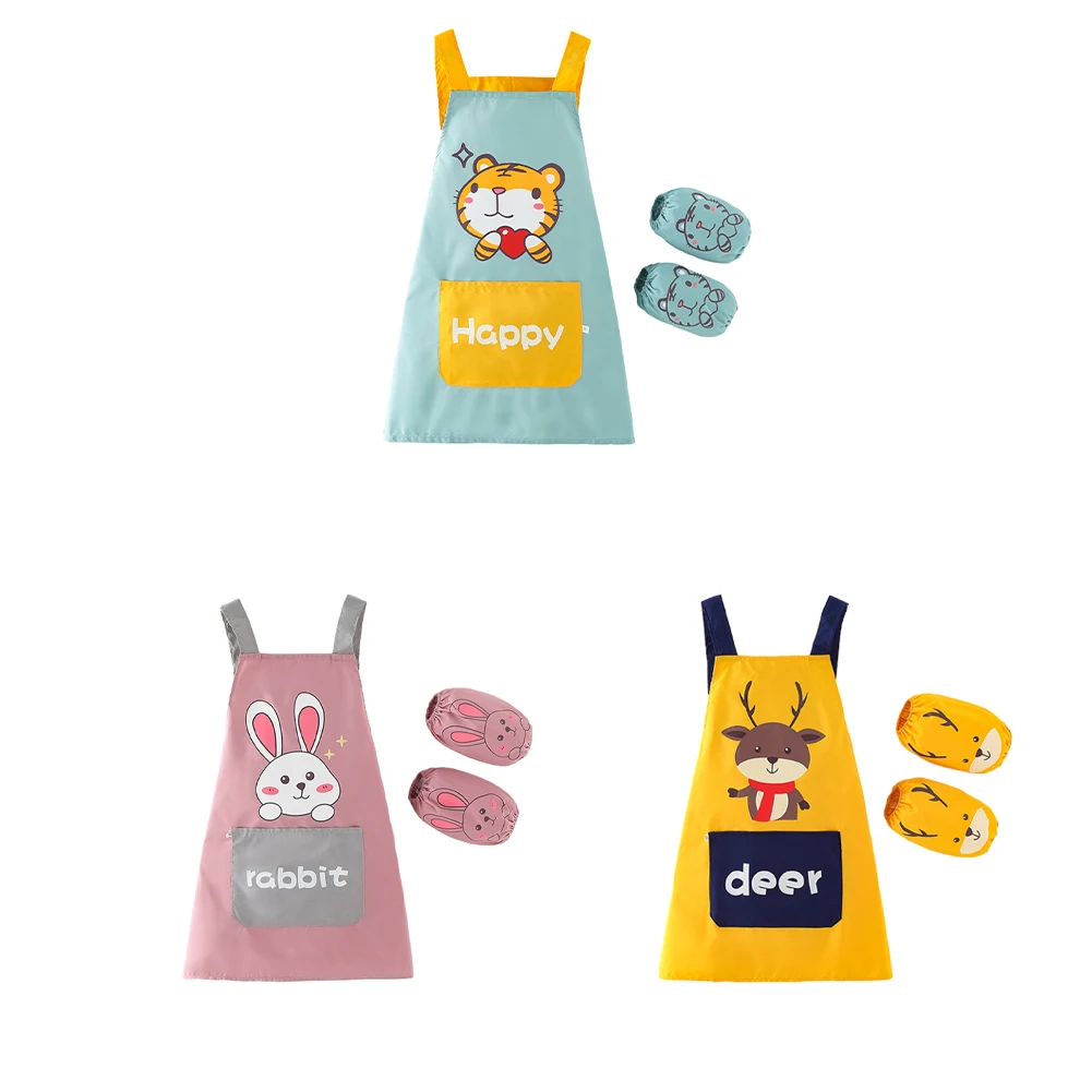 Kids Waterproof Draw Apron Bib With Sleeve For Art Student Sleeveless Overalls Covers Bandana Eating Bibs Cartoon Anti-dirty