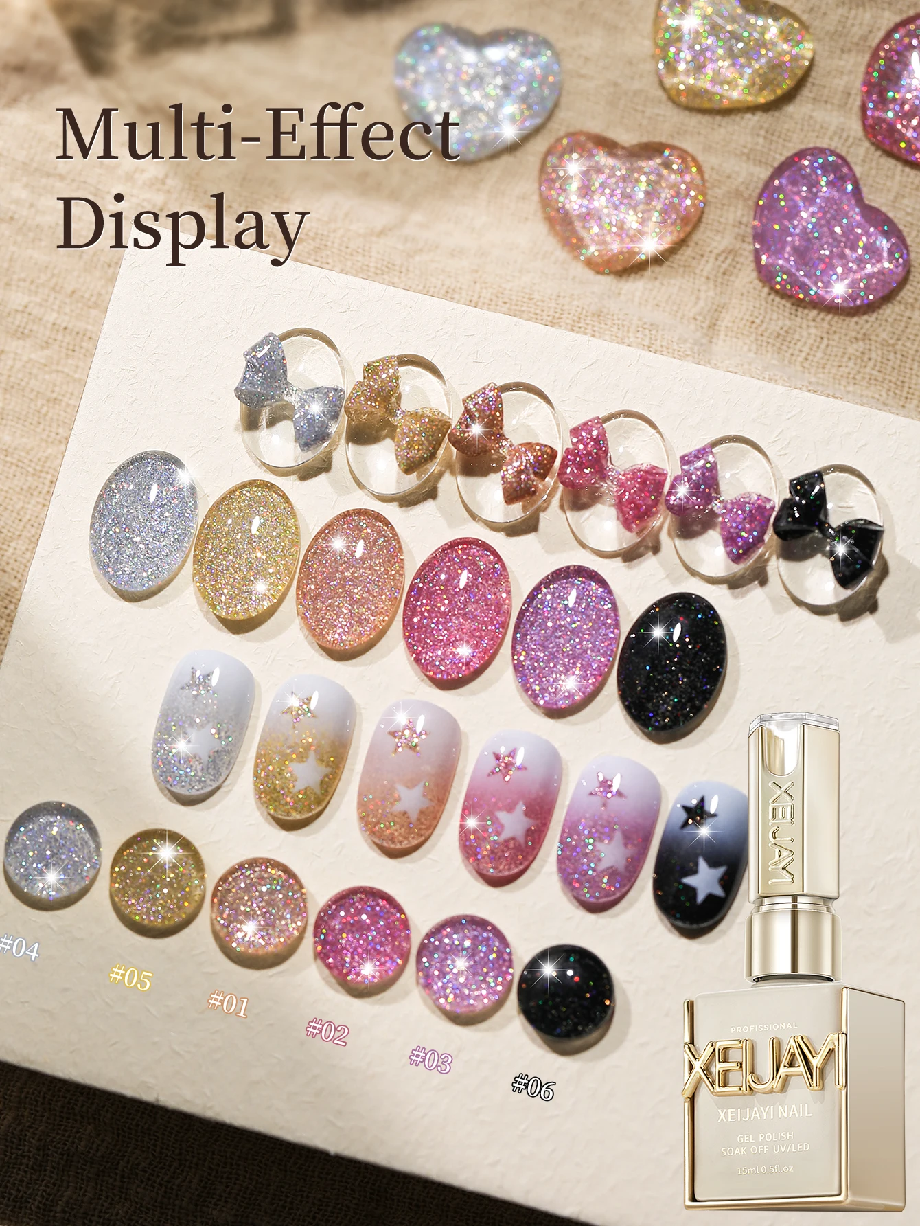 

XEIJAYI 6Pcs15ml Brilliant Stars crushed Gel Nail Polish Set,UV LED Soaking Nail Gel, Semi-Permanent, DIY Salon Quality