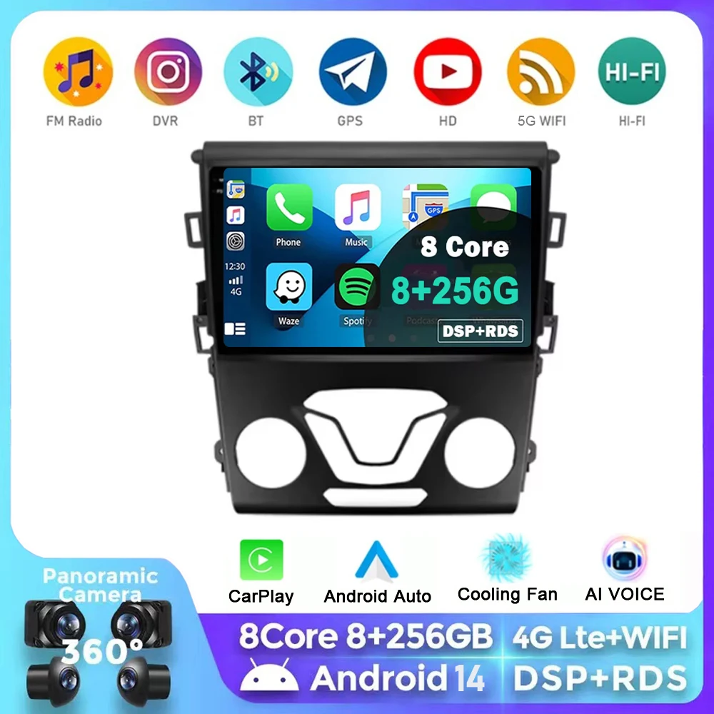 Android 14 Carplay Auto For Ford Fusion Mondeo 5 2014 - 2019 Car Radio Multimedia Video Player Navigation GPS  No 2Din 2 Din DVD 