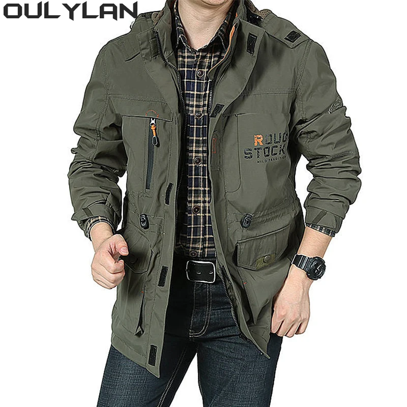 Oulylan Hooded jaquetas masculina Thick Warm Mens Parka Winter Jacket Fleece Multi-pocket Casual Tactical Army Jacket Men