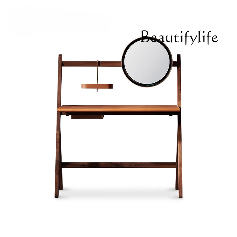 

Italian Minimalist Dresser North America Black Walnut Makeup Table Nordic Light Luxury Saddle Leather Makeup Table