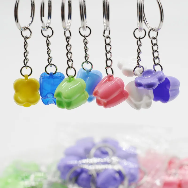 10Pcs Ring-Shaped Dental Multicolor Milk Tooth Box Keychain, Medical PP Material, Stores 1-3 Teeth, Kids Keepsake & Lab Gift