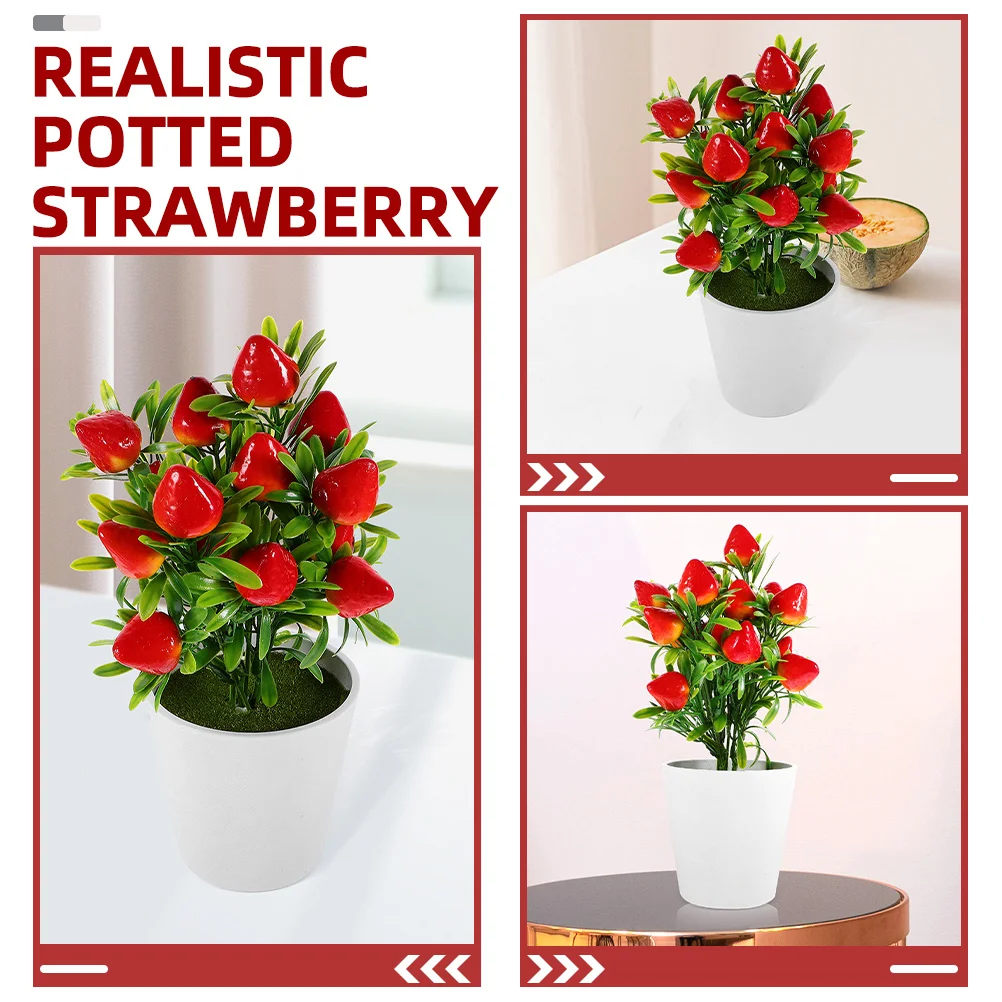 

2 Sets Strawberry Decor Plants Faux Potted Indoor Fake Fruit Tree Plastic Office