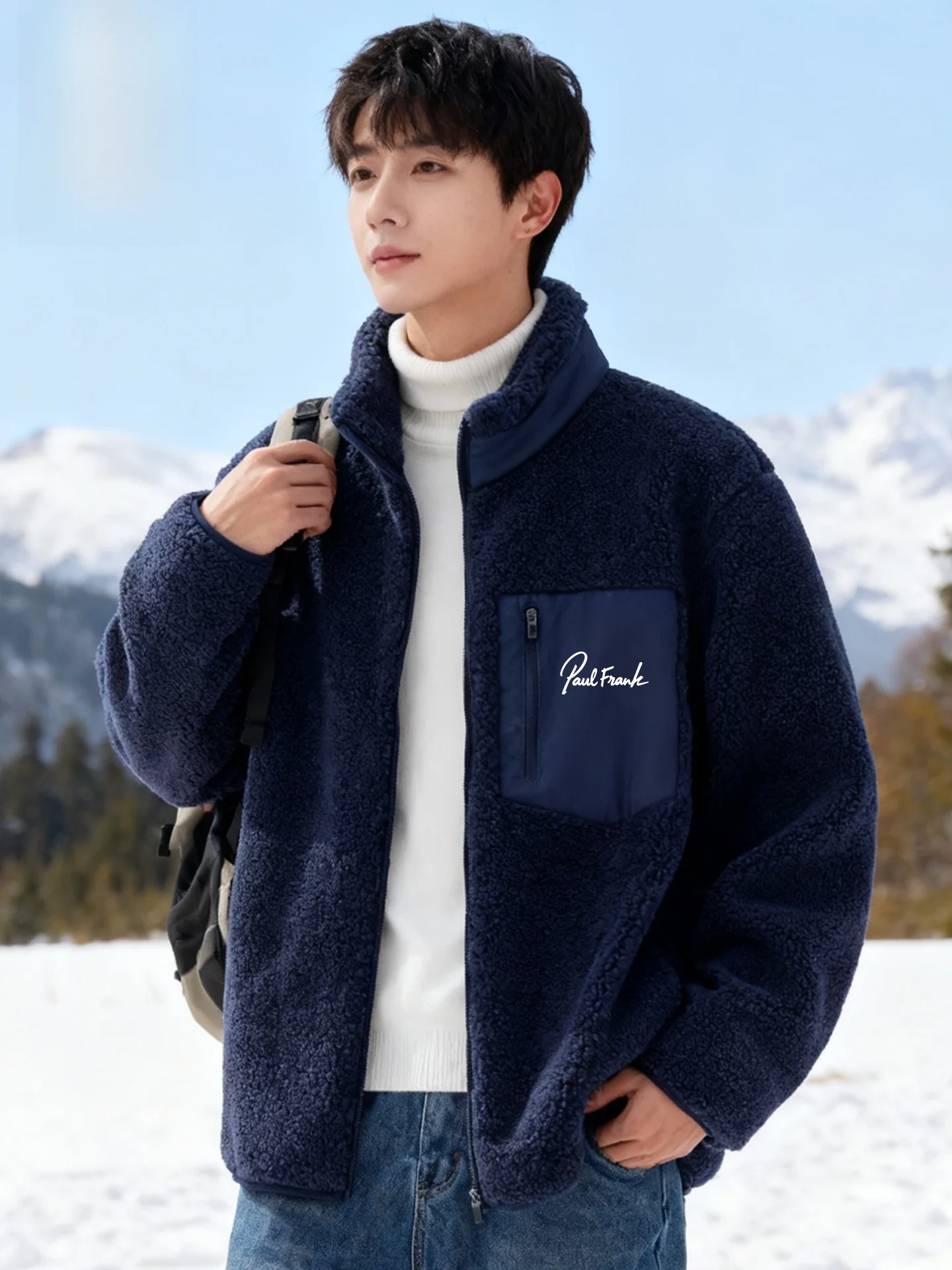 

Winter Thiened Fce Jaet Men's Zipper Collar Cardigan Jaet Warm Stand Fit Long Sve Youth Polyester