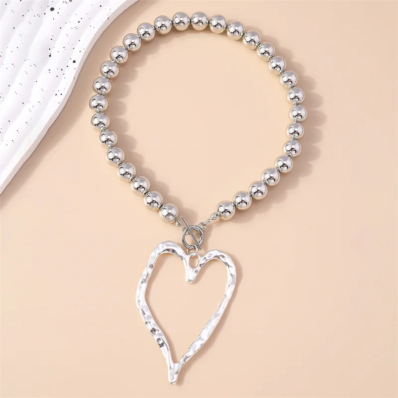 Aihua Syeampunk Punk Große Herzanhänger-Halskette für Frauen Goth CCB Perlenkette Choker Halskette Y2K Schmuck Geschenke – Detail 4