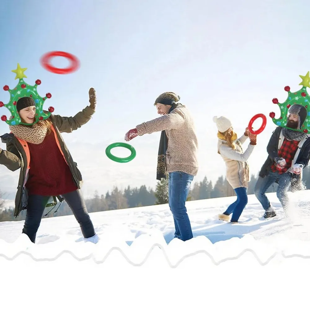 

Новая надувная повязка на голову в виде рождественской елки, рождественские тематические карнавальные игры, игрушка для метания, набор игр из ПВХ с кольцом на заднем дворе