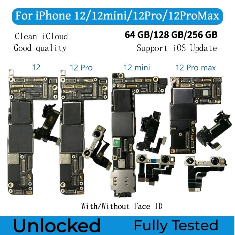 Unlocked Clean iCloud Logic Board For iPhone 12 Pro Max Motherboard Support Update For iPhone 12 mini With/No Face ID Mainboard