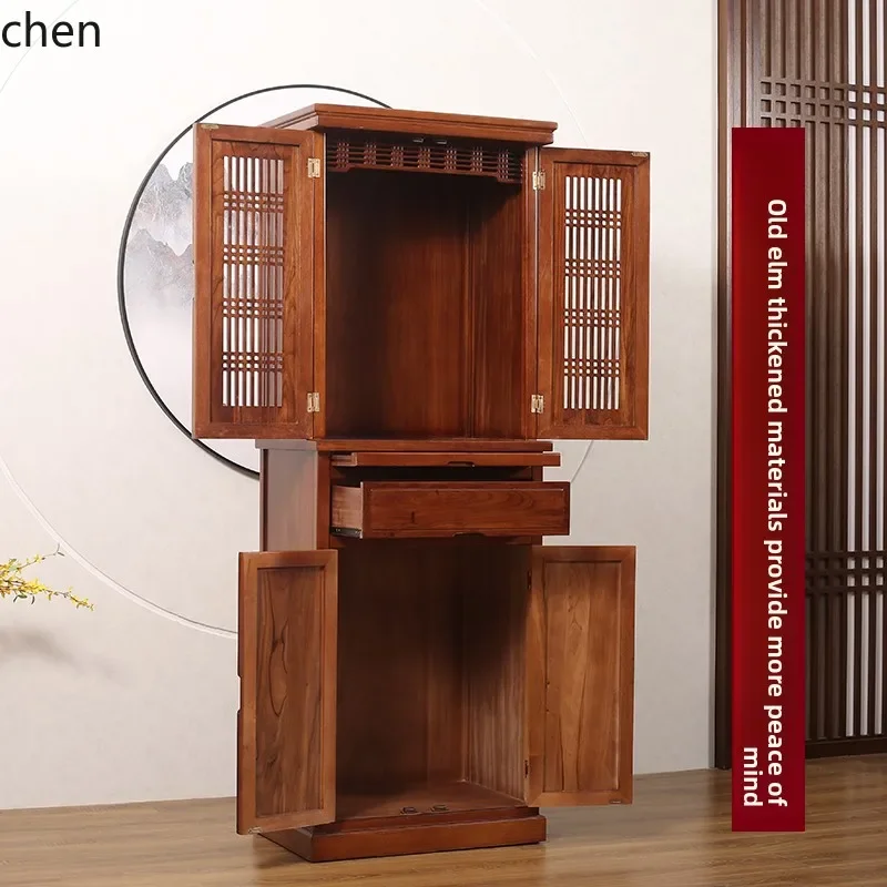 

H1 new Chinese-style solid wood Buddhist niche with door for Taiwan household use Guanyin Bodhisattva Guan Gong God of Wealth