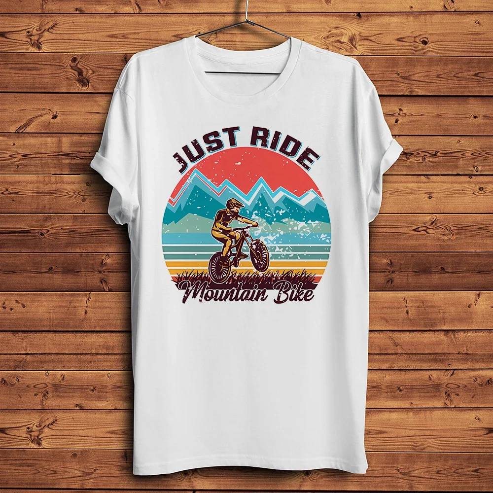 Just Ride Mountain Bike,Funny Rider Vintage T Shirt Men,Casual Short Sleeve TShirt,Unisex Bikepacking Tee,Breathable Print