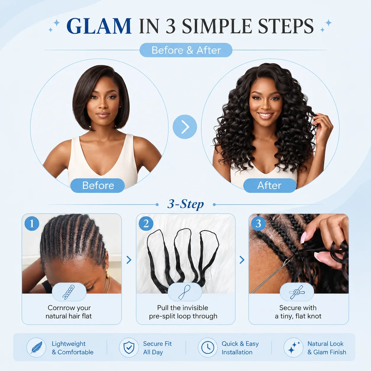 300g/5Packs 100% Human Hair Crochet Braids Deep Wave & Curly Styles 20 22 24 Inches Pre Separated Invisible Root Raw Human Hair Extensions for Black Women Natural Black Color