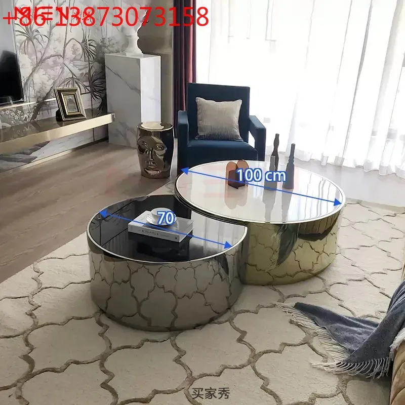 Nordic Metal Stainless Steel Coffee Table Round Glass Tea Table Meeting Room Coffee Table Furniture