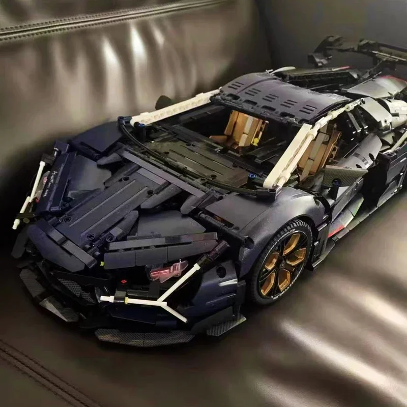 التقنية الأزرق سباق السيارات الرياضية بنة المدينة الميكانيكية سرعة نموذج السيارة ألعاب الطوب للأطفال هدية عيد ميلاد MOC #1