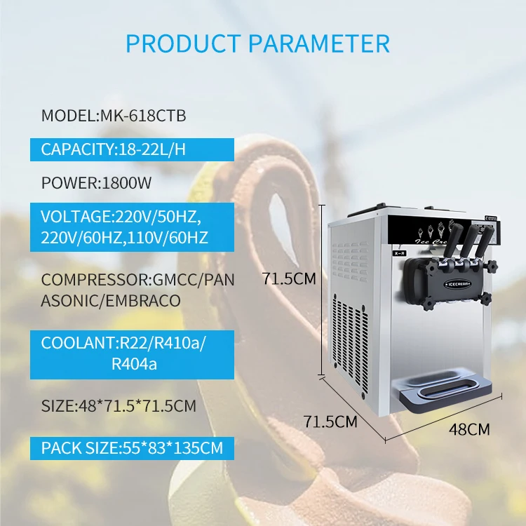 MK-618CTB Commercial Desktop Sanwei Air Pump Stainless Steel Soft Ice Cream Machine For Sale