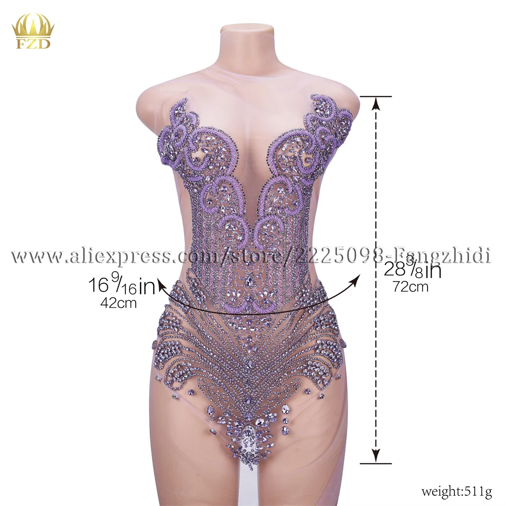 FZD 1 PCS Purple Crystal Rhinestones Beads Bodice Patches Beads Apprarel for Wedding Dresses Patches for Clothing Embroidery