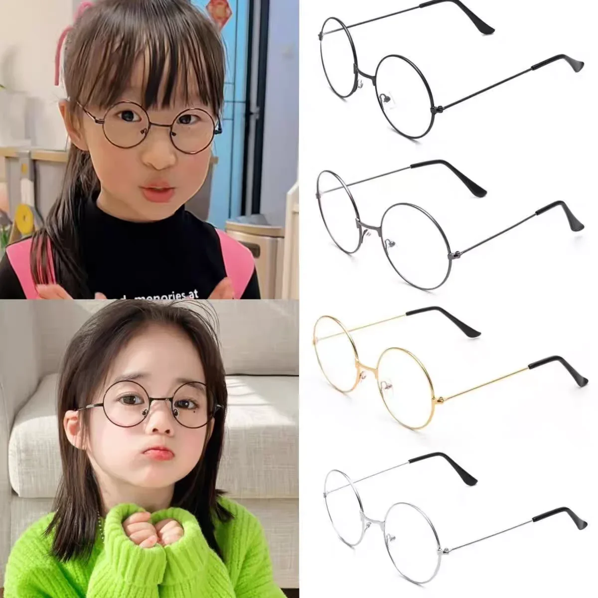Round Metal Frame Glasses Flat Retro Art Glassesed Cosplay Anime Glasses Cosplay Accessories Anime Clothing Props Gift view 4