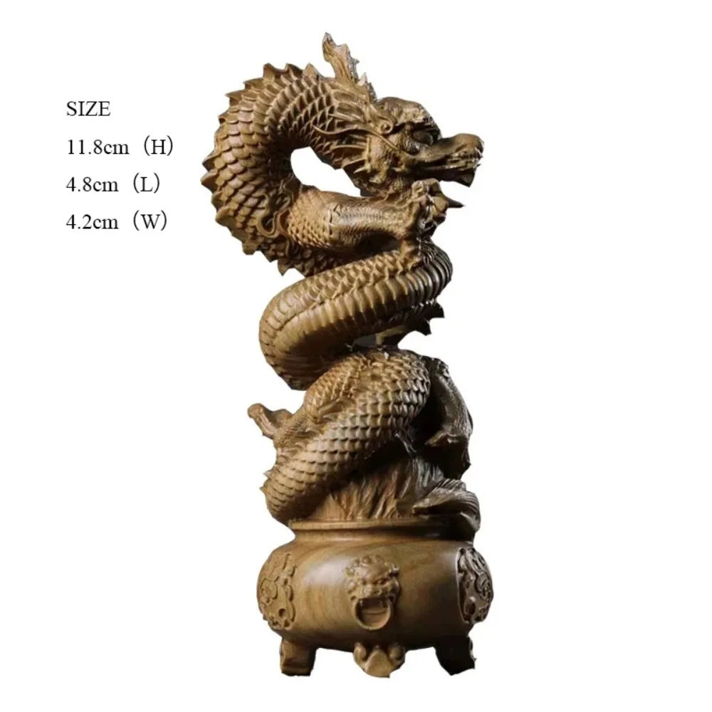 Green Sandalwood Carved Dragon Cauldron Ornament, Chinese Style Home Office Desk Decoration, Opening Gift Craft
