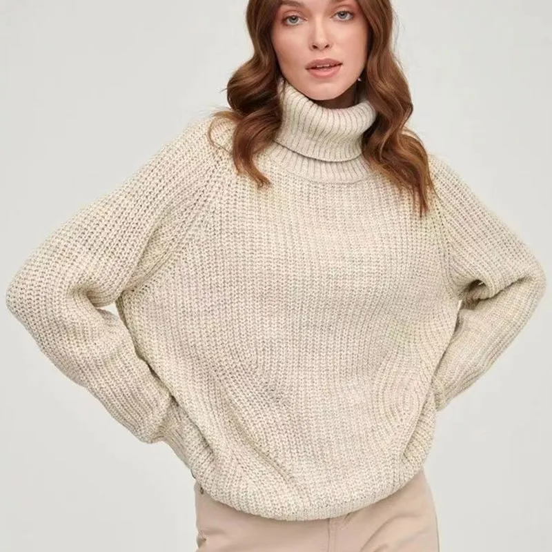 

Fashion New Women Fall Winter High Neck Thick Knitted Pullover Office Lady Casual Loose Sweater Outwear Girl Party Gift SW65