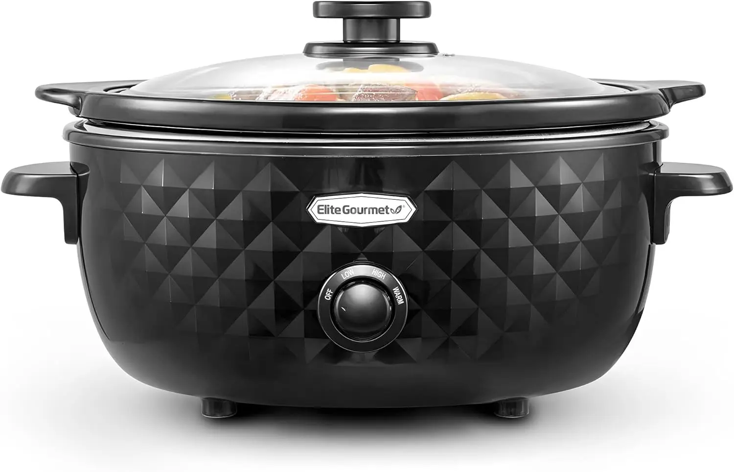 

Diamond Pattern Slow Cooker Removable Dishwasher-Safe Pot with Tempered Glass Lid, Cool-Touch Handles, 6 Quart, Charcoal Black