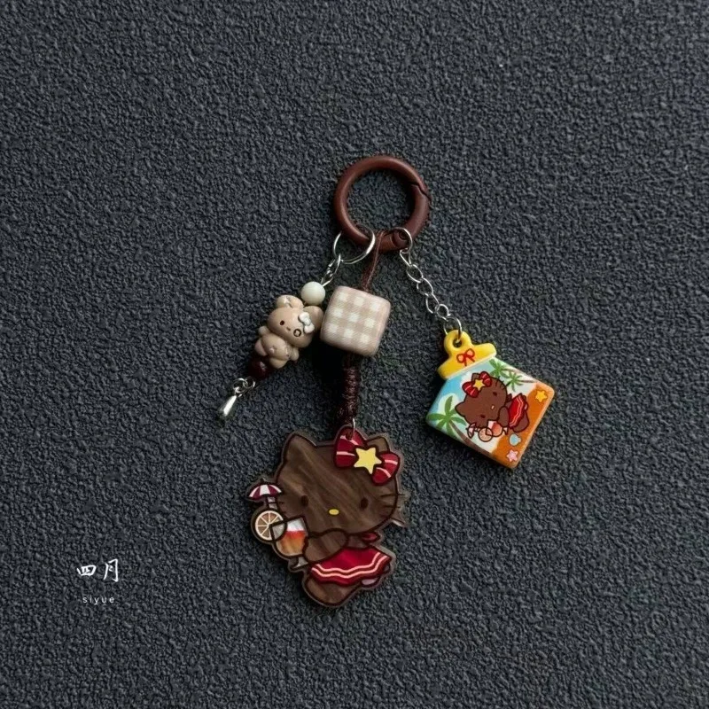 Kawaii Hello Kitty Pink Cat Bow Key Bag Pendant Anime Cartoon Doll Sweet Girl Mobile Phone Pendant Accessories Keychain Ring view 3