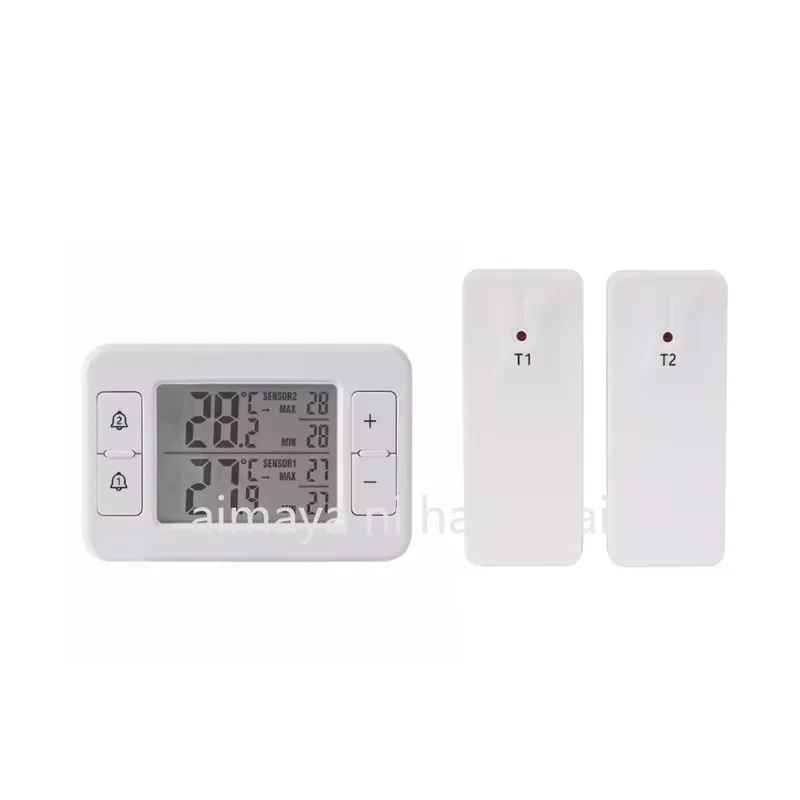 Wireless LCD Digital Thermometer Indoor Outdoor Temperature Sensor with Alarm for Refrigerator Freezer Home Kitchen Monitor
