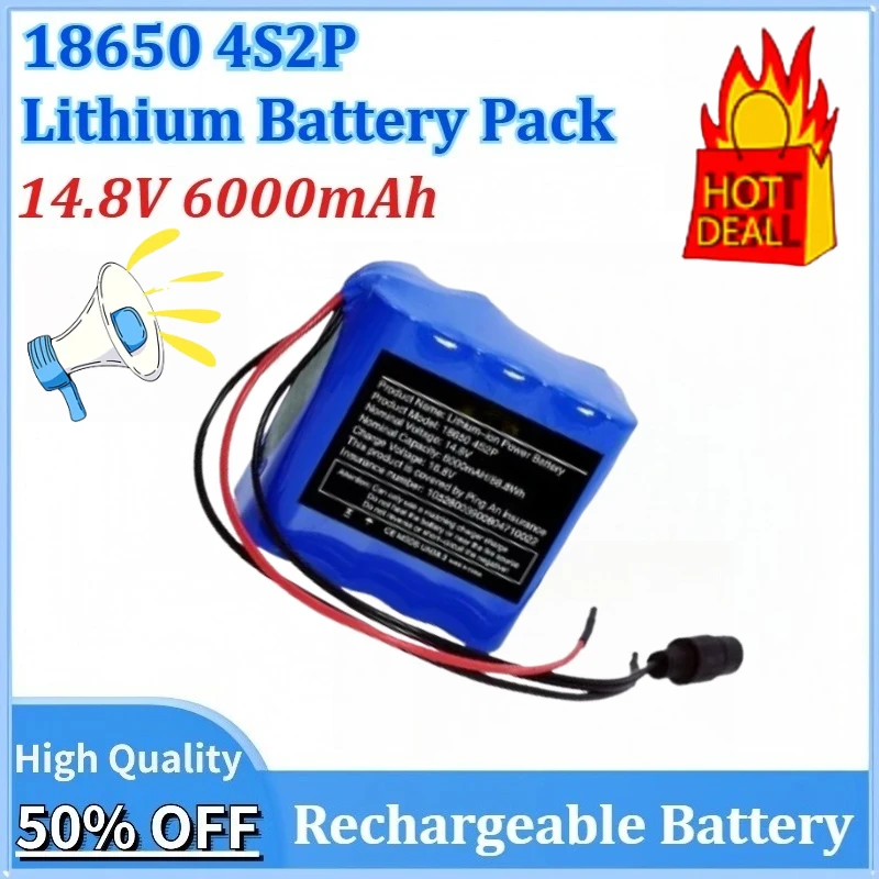 

High-Capacity 14.8V 6000mAh Upgraded 4S2P 18650 Lithium Battery Pack with Built-in BMS Protection Board Rechargeable Batteries