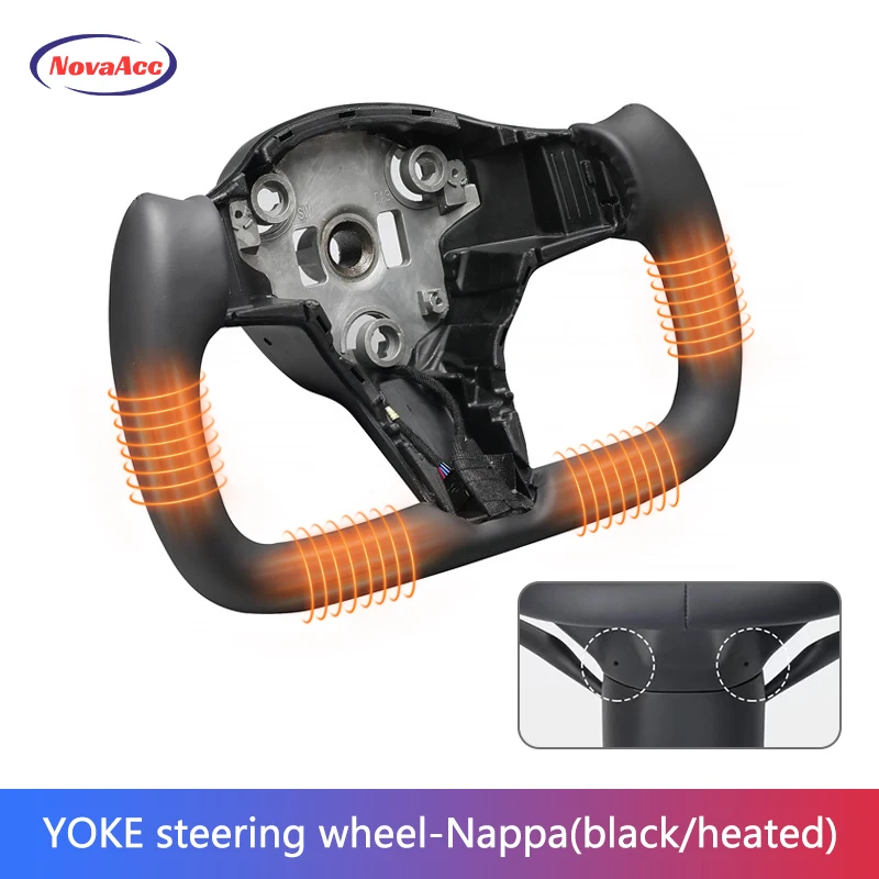 NovaAcc Yoke Steering Wheel For Tesla Model Y 3 2017 2018 2019 2020 2021 2022 2023 Heating Black Nappa Suede Car Accessories image 3