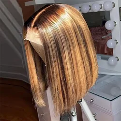 Straight Short Bob Wig Highlight 4/27 13x4 Lace Frontal Human Hair Bob Wigs Brown Blonde Transparent Lace Front Human Hair Wig