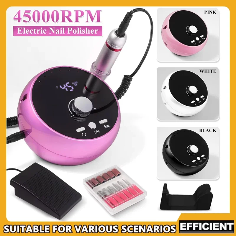 

Professional Electric Nail Drill Machine 45000RPM Manicure Sander White Pink Purple Cuticle Gel Removal for Salons And Home Use