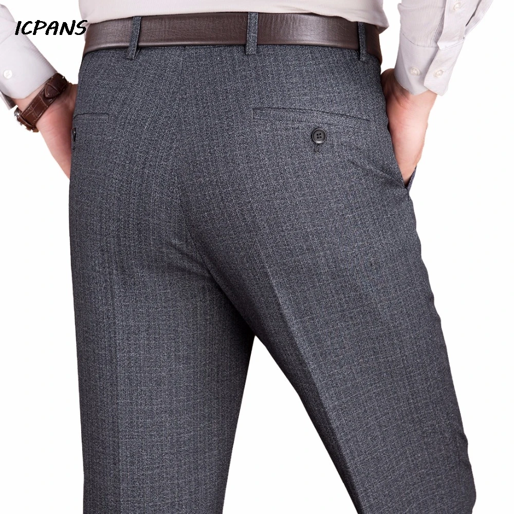 High Waist Suit Trousers Formal Men\'s Clothing Black Trousers For Men Office striped Dress Pants Man Formal Autumn Wool Size 44