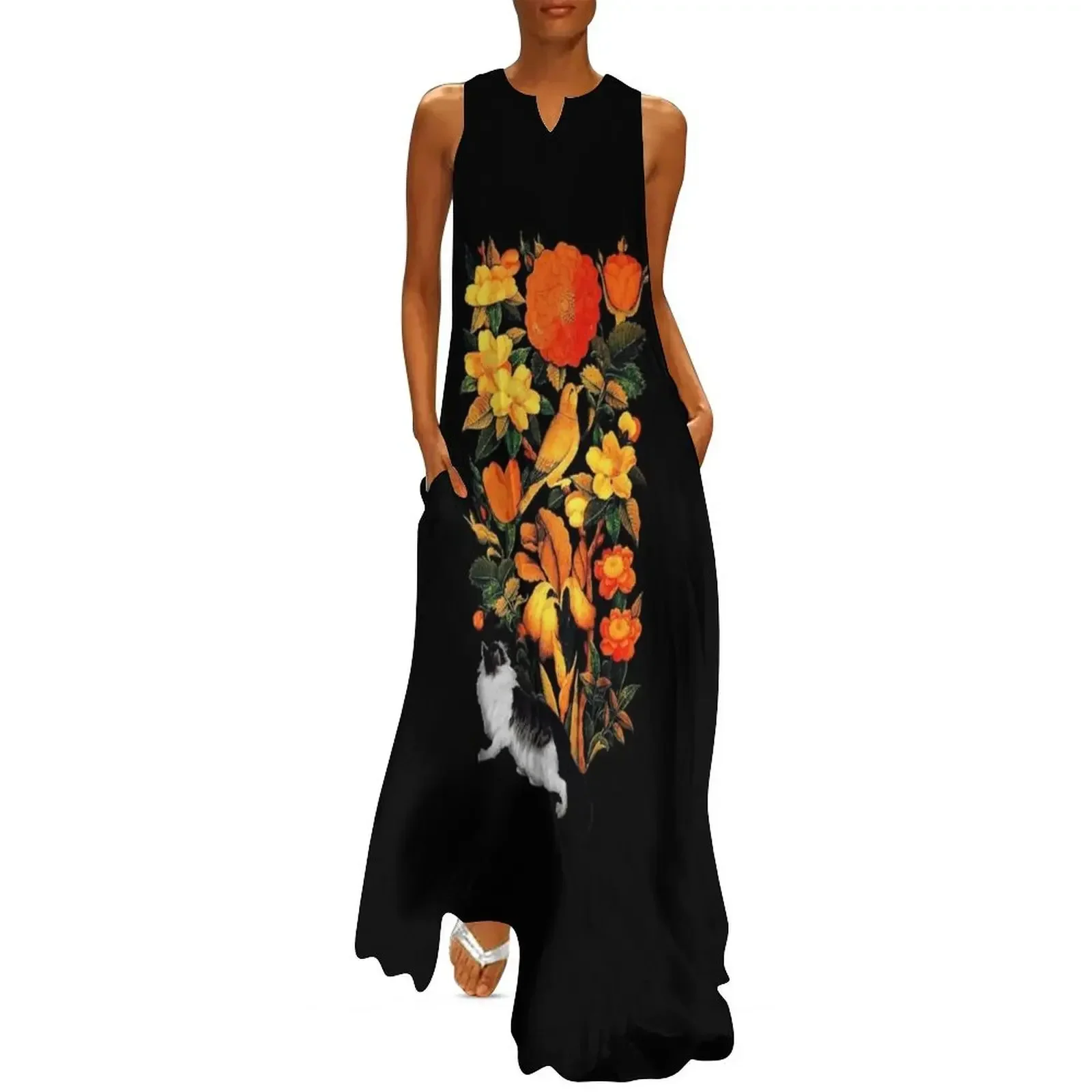 

flower and bird and cat   Long Dress elegant women's sets Party dresses for women loose summer dress Beachwear Dress