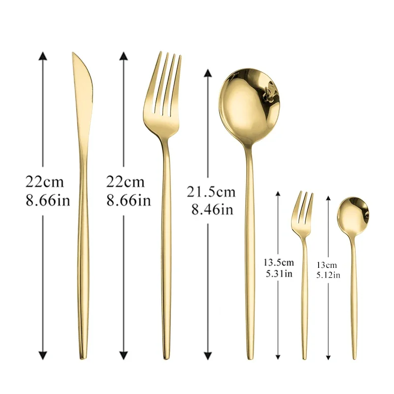 6-Piece Stainless Steel Tableware Gold Flatware Spoon Set Western Dinner Knife Fruit Fork Teaspoon Golden Cutlery Dinnerware