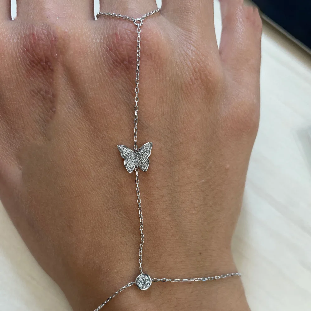 

Stonefans Finger Ring Wedding Butterfly Bracelet Palm One Piece Hand Jewelry Dubai for Womens 2024 Luxury Bangles Fashion Party