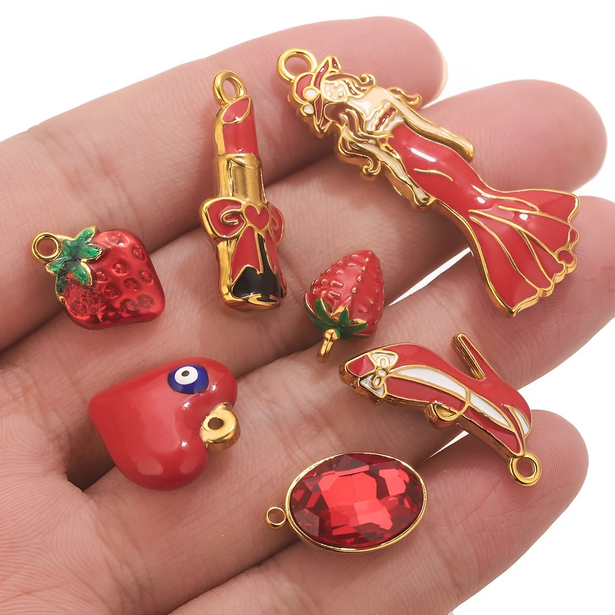 الفولاذ المقاوم للصدأ القوطية الفيكتوري القلب سحر أحمر الشفاه الفراولة DIY بها بنفسك أقراط نسائية دلاية مجوهرات اكسسوارات بالجملة