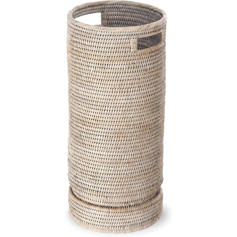 

La Jolla Rattan Umbrella Stand, Handmade, White Wash, Umbrella Holder, Sturdy, Walking Sticks, Canes, Entryway, Mudroom