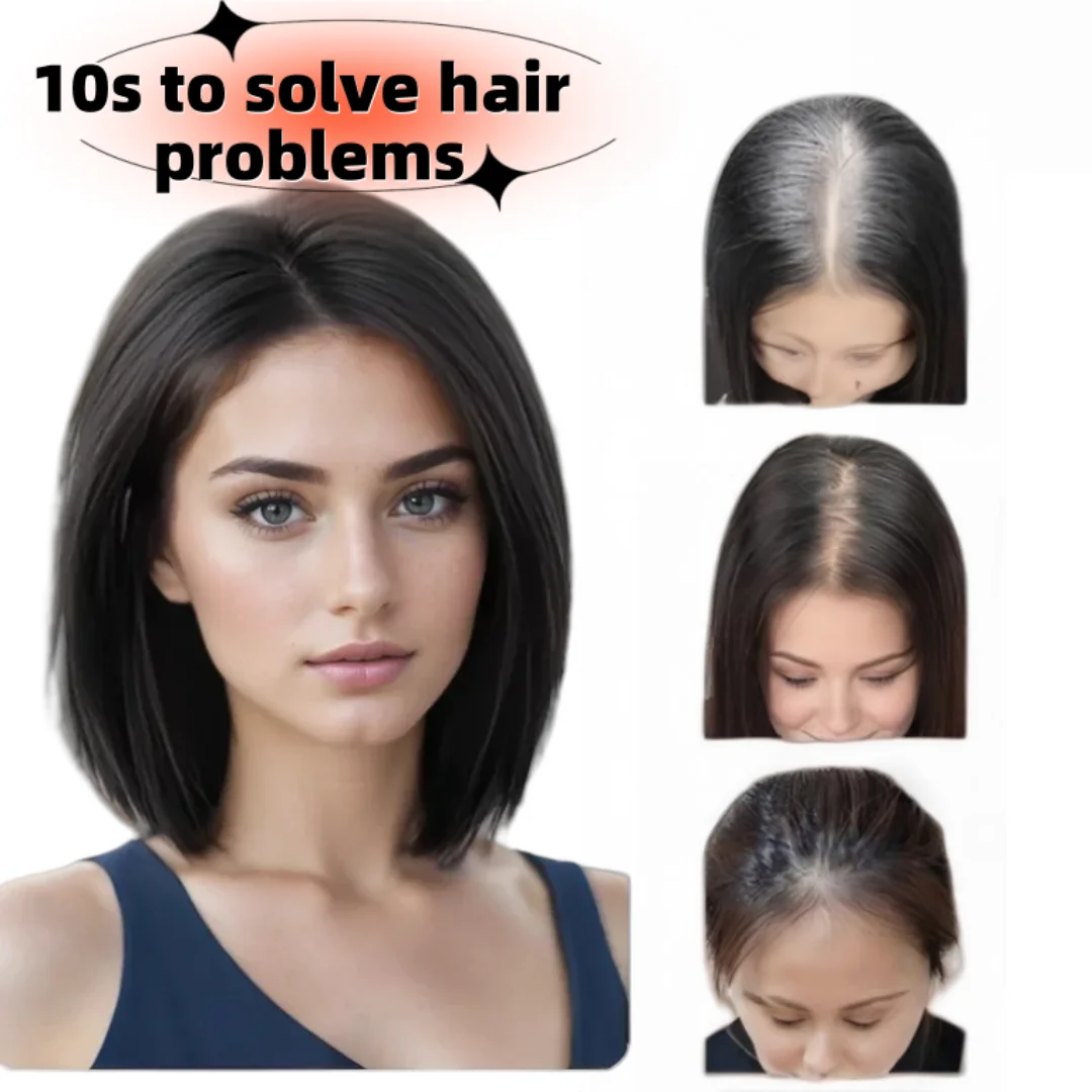 Seidenbasis-Topper für Frauen, 25,4–40,6 cm, Echthaar-Clip-in-Haarverlängerungen, gerade, natürliches Schwarz, realistisches Kopfhaut-Haarteil