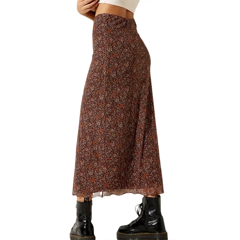 Frauen y2k Fee Grunge Midi Röcke Vintage Blumen druck Maxirock hohe Taille Patchwork eine Linie langen Rock Grunge Fairycore