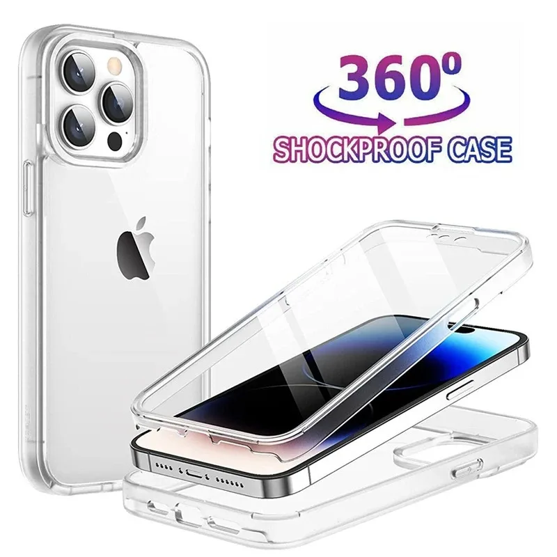 TRSYPHXM new Suitable for Apple 16 phone case, 360 degree double-sided all inclusive 14 ProMax transparent silicone hard case