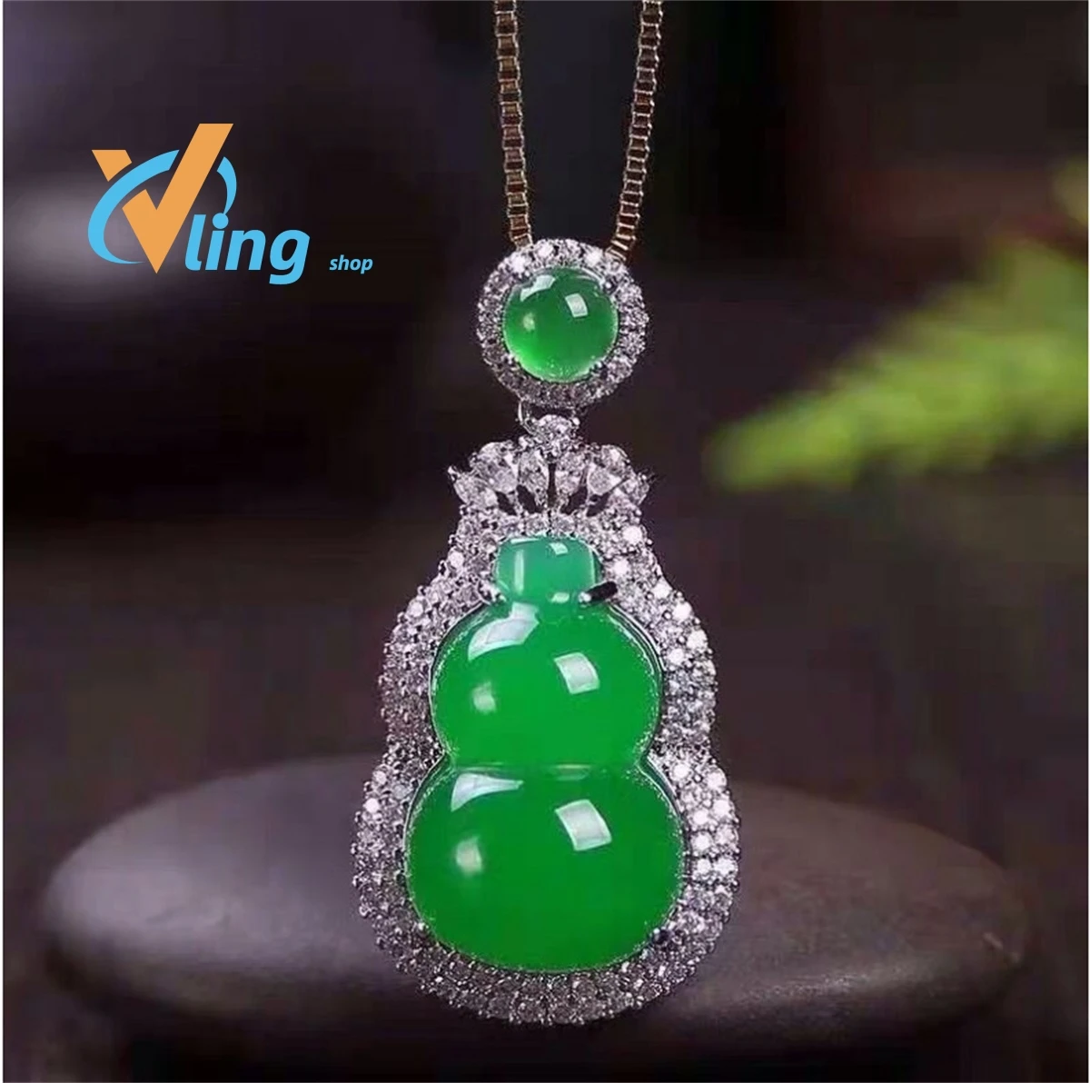 Wholesale High Ice Chalcedony S925 Silver Inlaid GreenFashion Full Turn Gourd Sweater Chain PendantGift Charm Retro Amulet Women