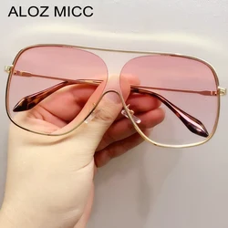 Lunettes de soleil pilote carrées punk surdimensionnées pour femmes et hommes, marque de luxe, demi-monture en métal, lunettes de soleil dégradées roses pour femmes