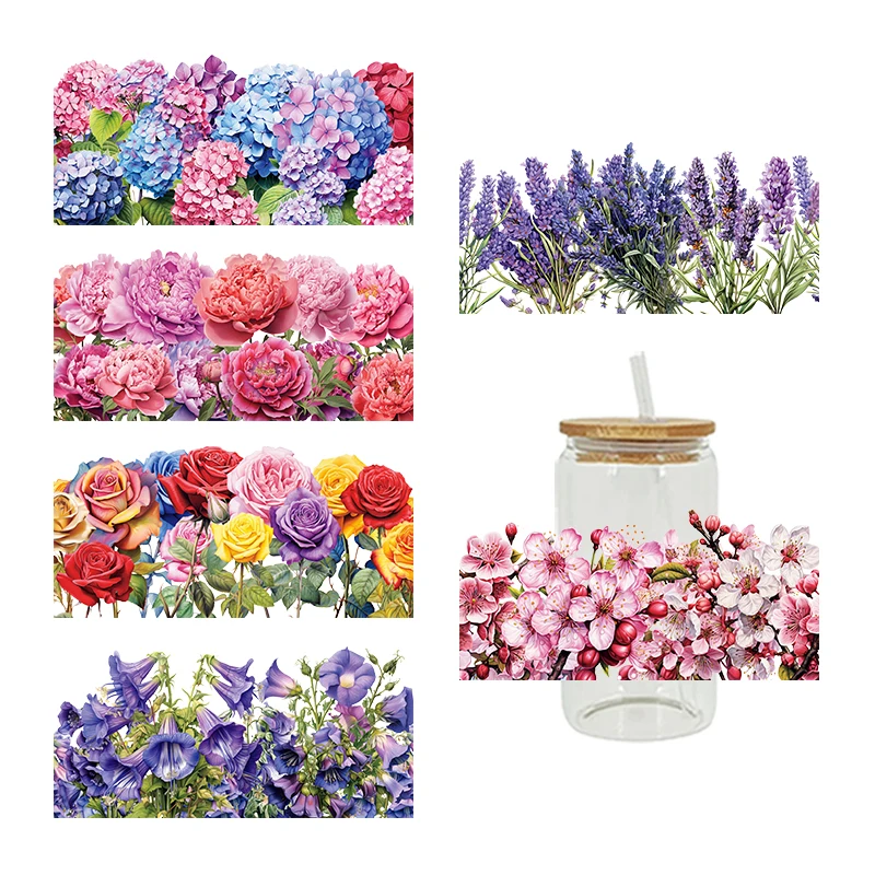 Beautiful Flowers UV Transfer Sticker For Wraps Cup DIY Waterproof Custom Decals High Temperature Resistance D7751