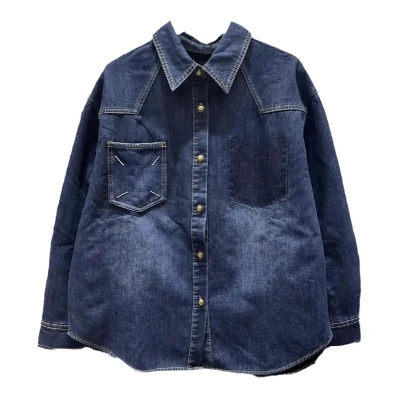 المرأة متوسطة طول المتناقضة قميص دينيم 2025 ربيع جديد السيدات التلبيب واحدة الصدر سترة غير رسمية التنقل قمة الموضة #5