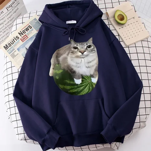 Imagen 1 del producto Sudaderas con capucha con estampado de gato tonto y sandía para mujer, sudaderas informales de los años 90, ropa de calle gótica con capucha Y2k