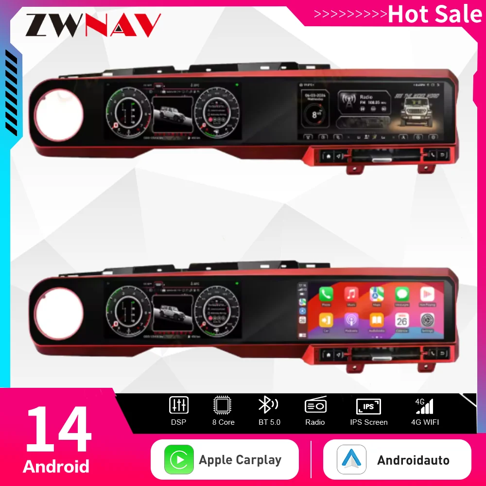 

25Inch Dual Screen Red Carplay Car GPS Navigation For Jeep Wrangler JL 2018-2023 Multimedia Player Car Radio Head Unit-