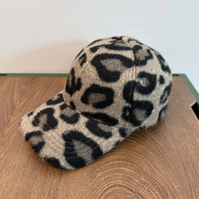 1 Stück Plüsch-Baseballkappe mit Leopardenmuster, warme Unisex-Kopfmütze, verstellbarer Schnallenverschluss, leicht gestrickt, für Outdoor-Reisen, festlich