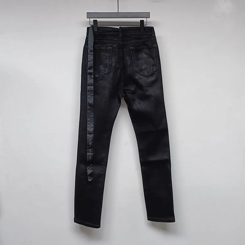 HKSH Spring Summer New Waxed Denim Pants RO Style Handmade Coated Surface Straight High Street Elasticity Jeans Dark Chic HK3646